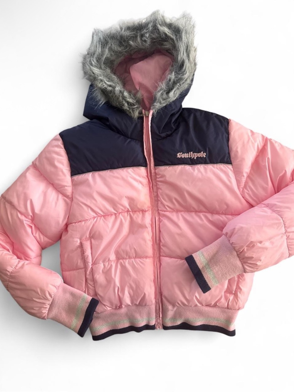Vintage Y2K South Pole Pink and Navy Hooded Puffer